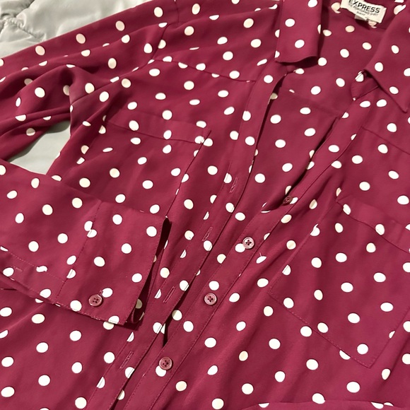 Express Burgundy Polka Dot Portofino Shirt - Picture 4 of 9